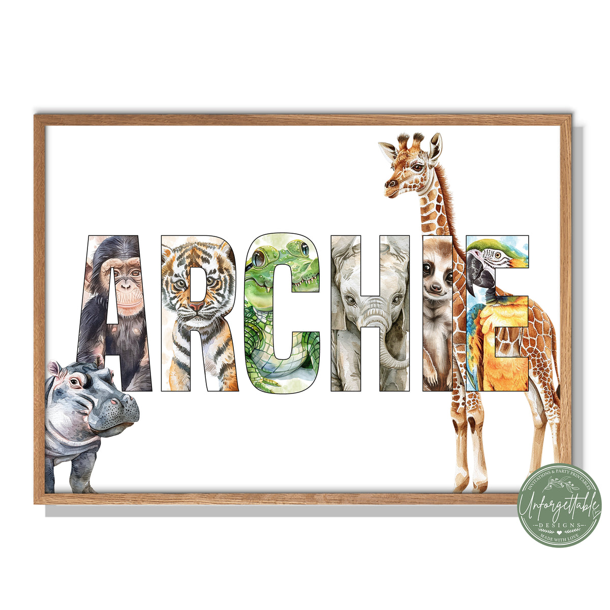 Zoo Animals - Personalised Kids Name Print