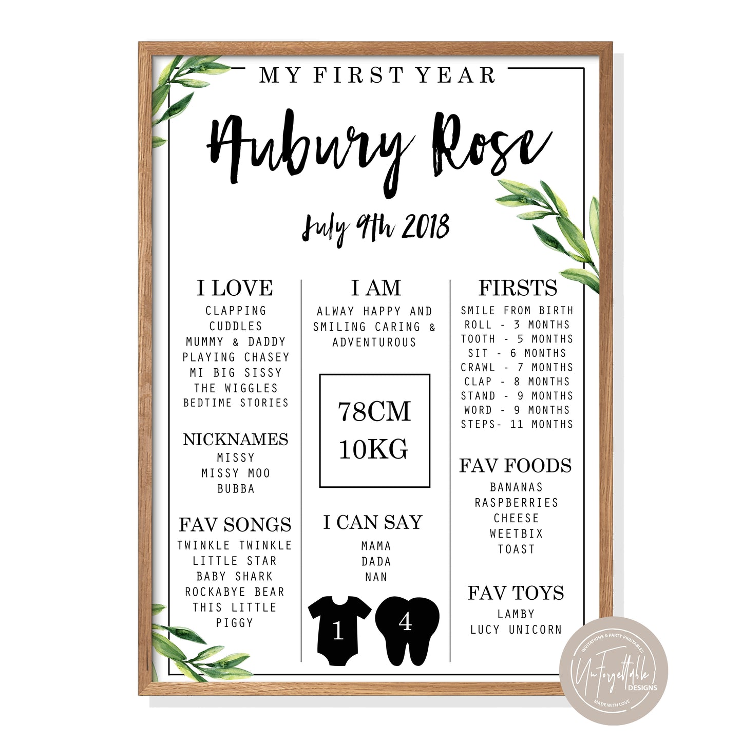 MY FIRST YEAR - MILESTONE BOARD