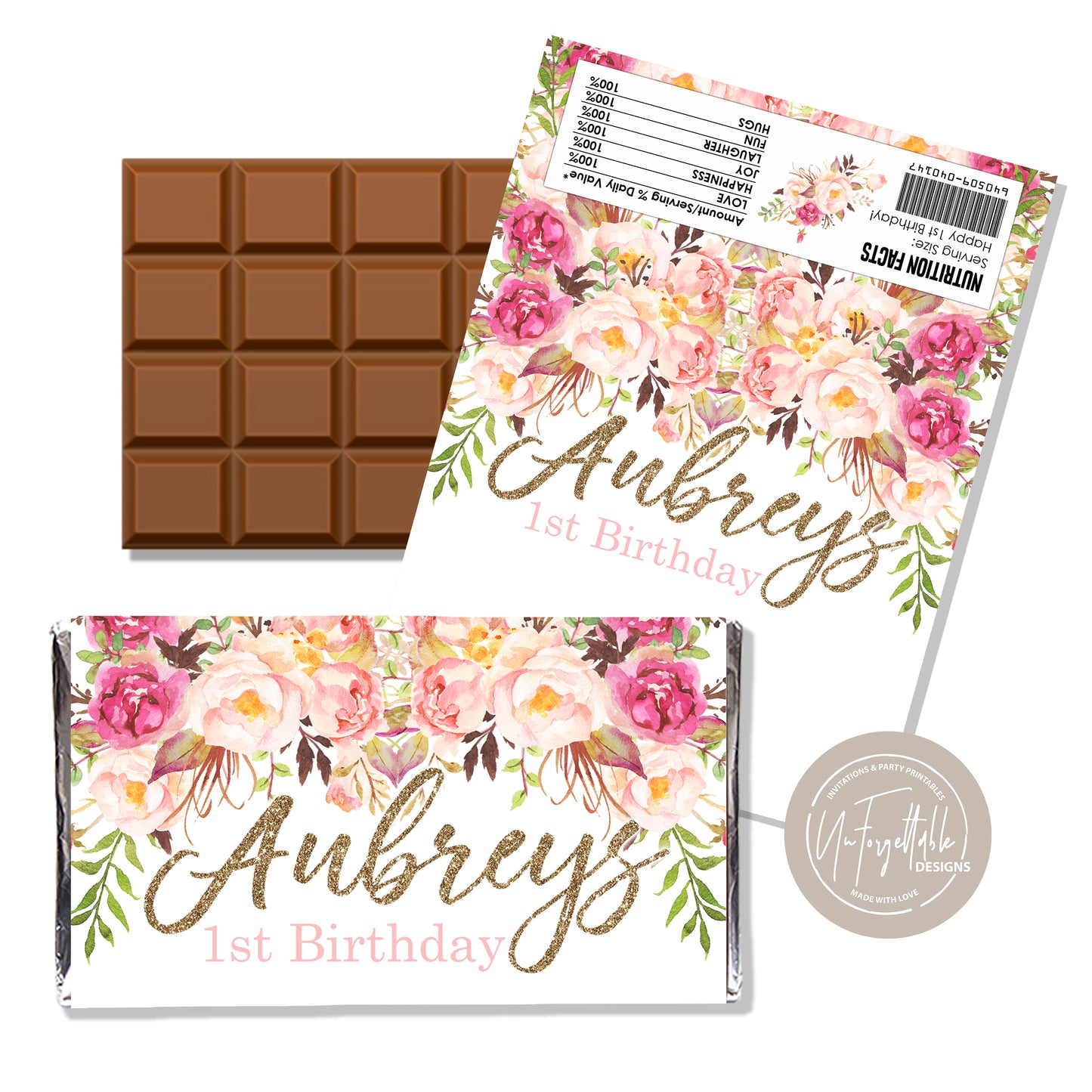 BOHO PINK FLORAL - CHOCOLATE WRAPPER