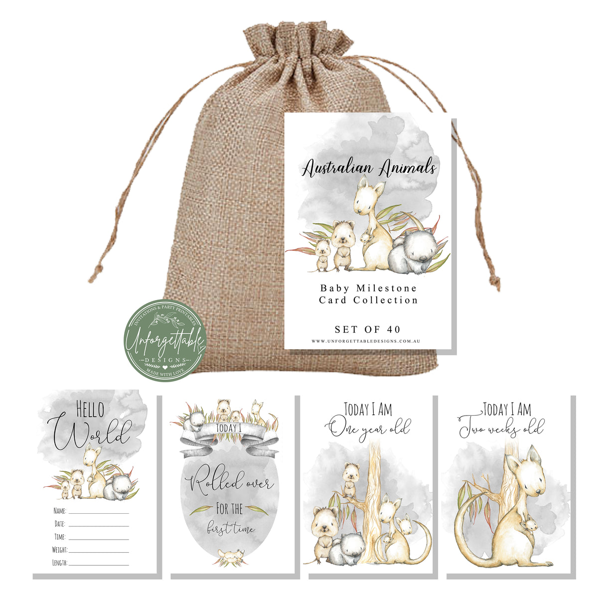 Australian Native Animals - Baby Milestone Cards