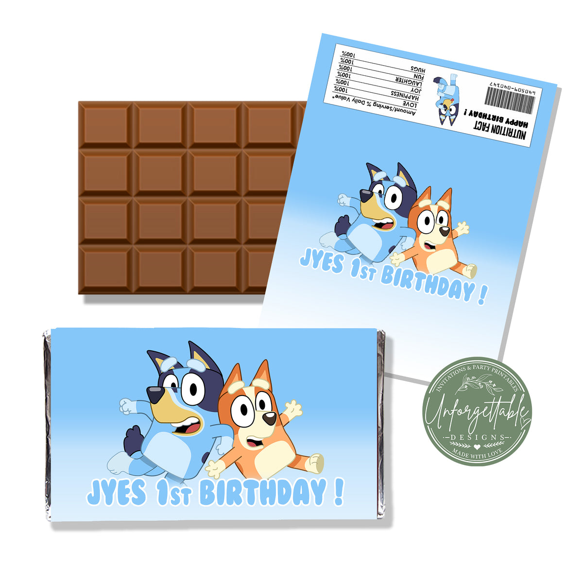 Bluey & Bingo Personalised Chocolate Bar Wrappers
