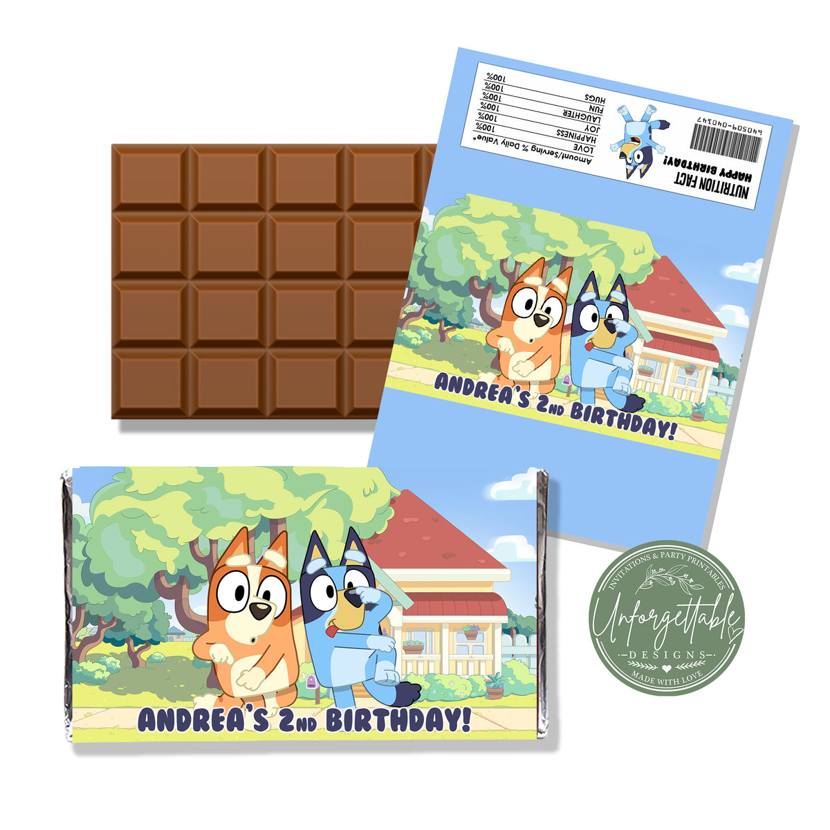 Bluey Family Personalised Chocolate Bar Wrappers