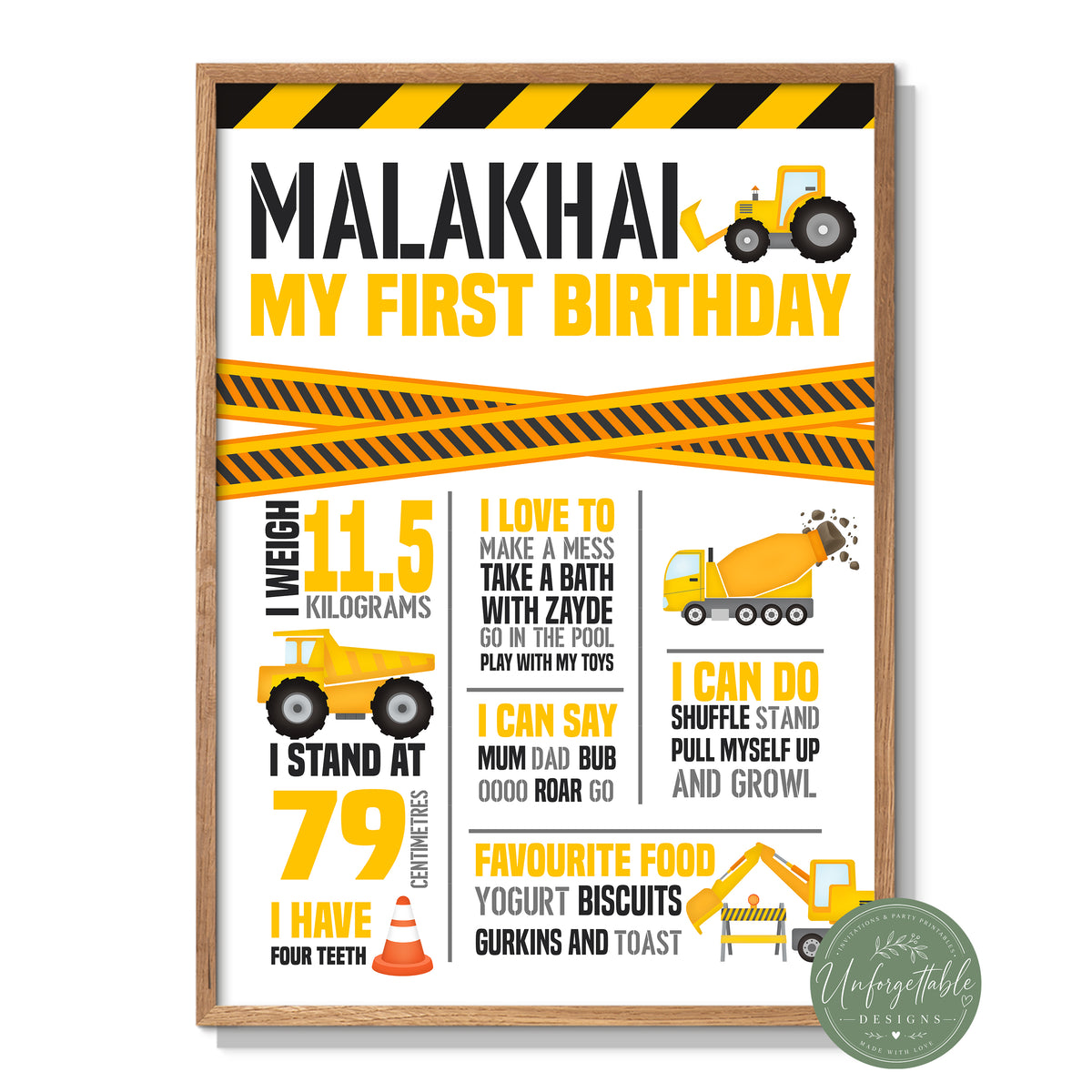 Construction Site Birthday Milestone Board