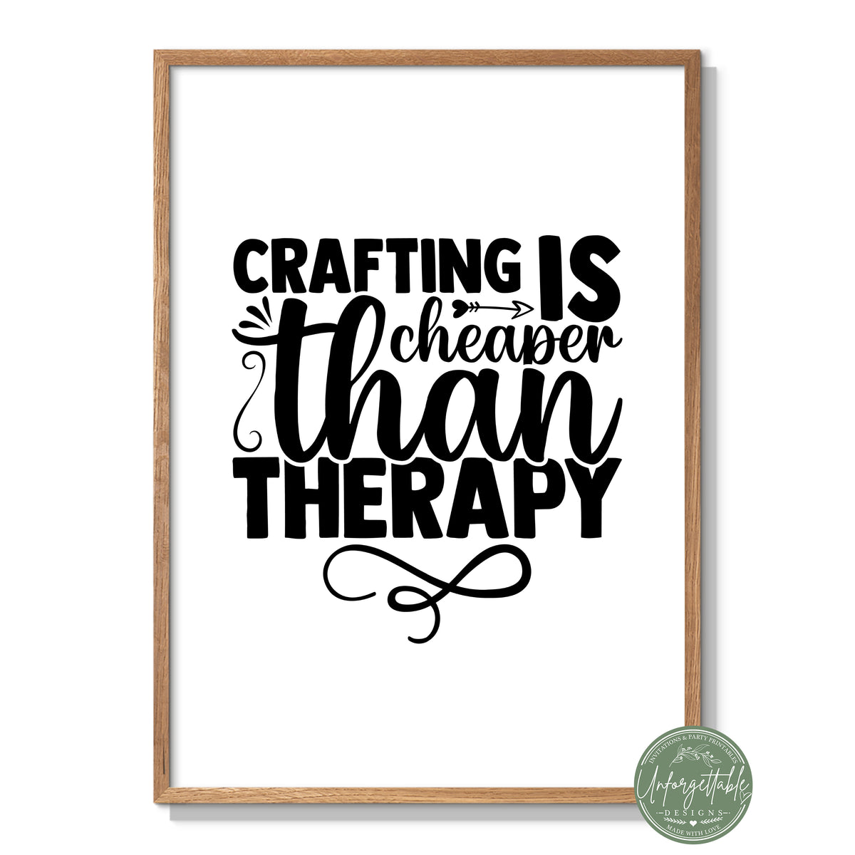 Crafting is cheaper than therapy - Typography Wall Print