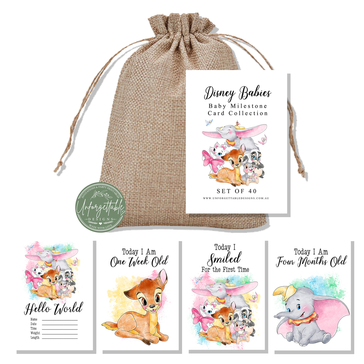 Disney Baby Animals - Baby Milestone Cards