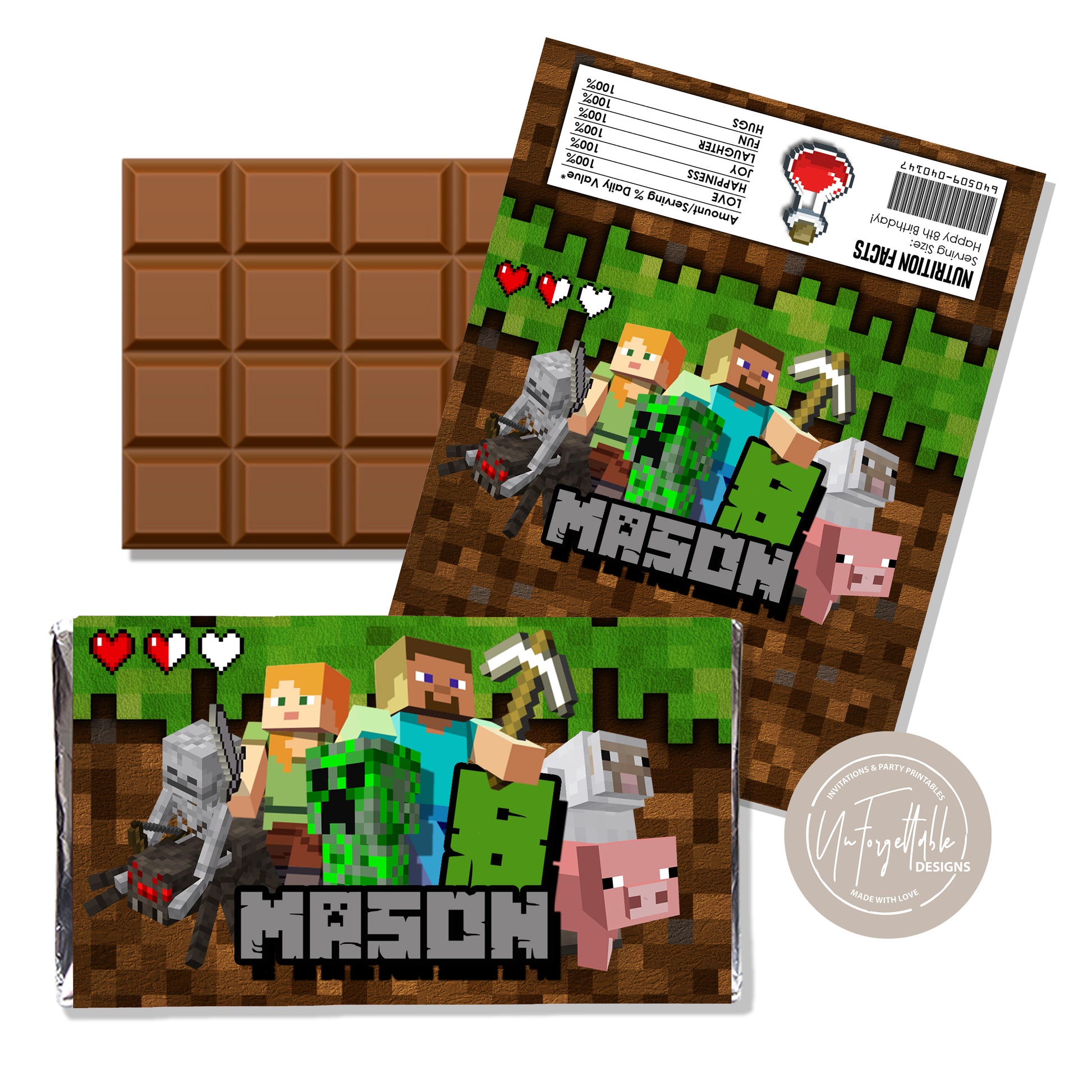 MINECRAFT - CHOCOLATE WRAPPER – UnforgettableDesigns minecraft-chocolate-wrapper-unforgettabledesigns