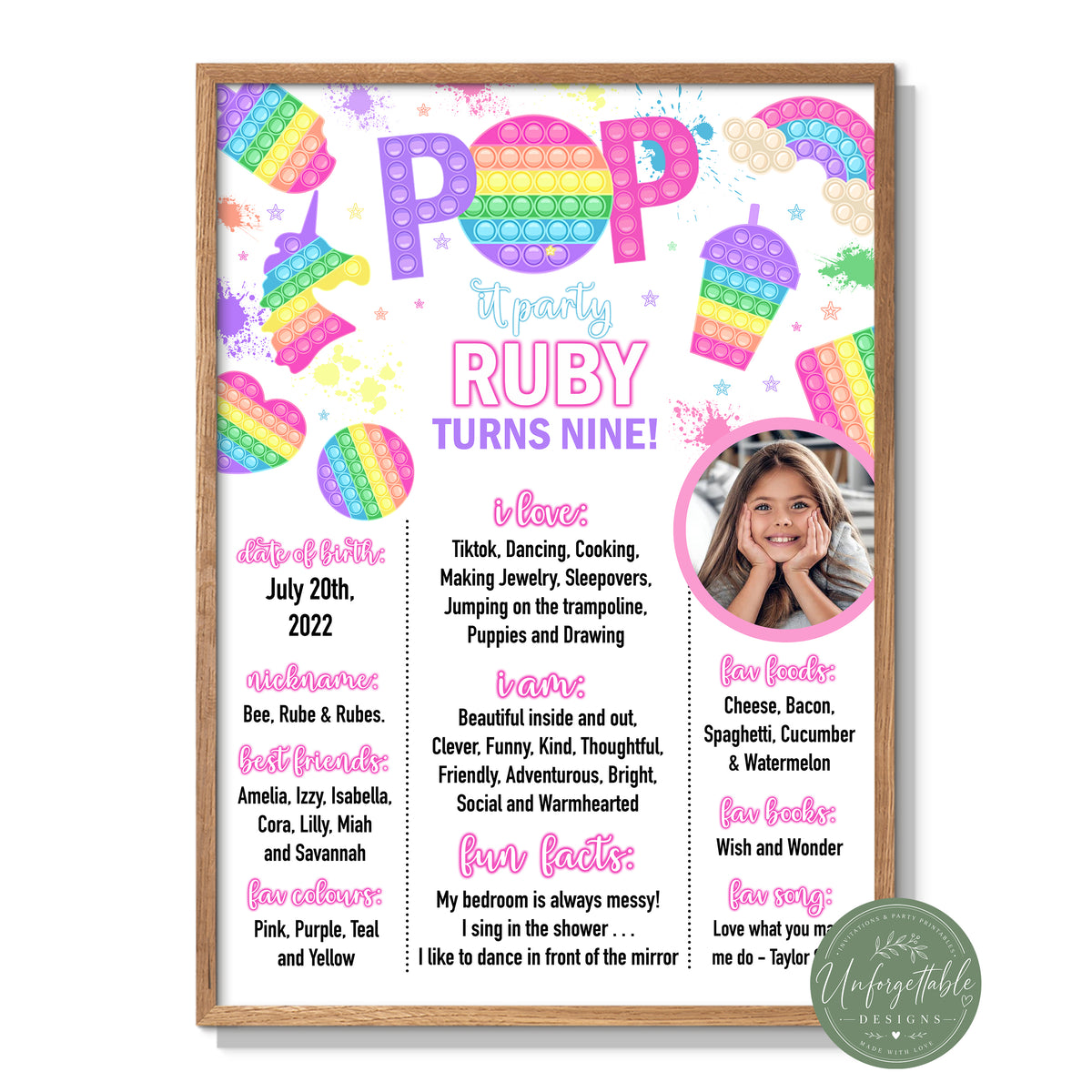 Pop It Party Birthday Milestone Board