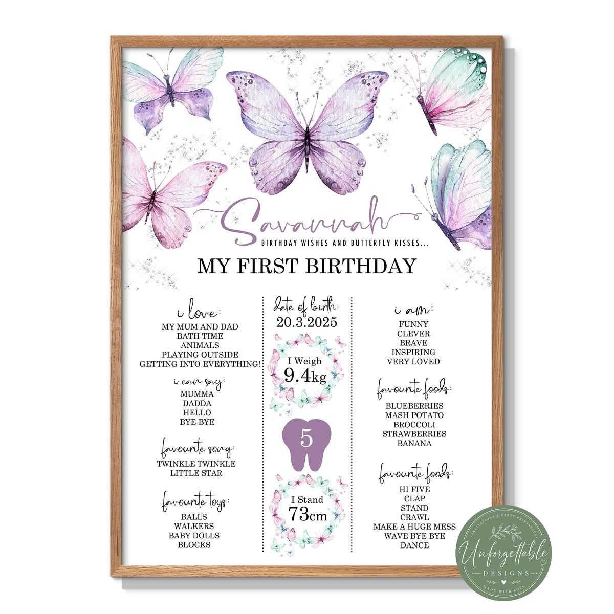 Purple Butterflies Birthday Milestone Board