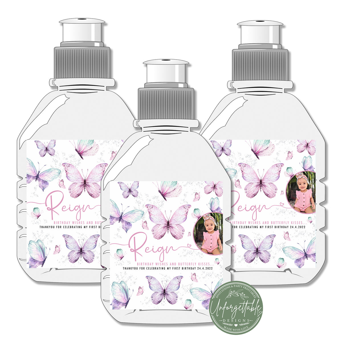 Purple Butterflies Personalised Pop Top Drink Bottle Labels