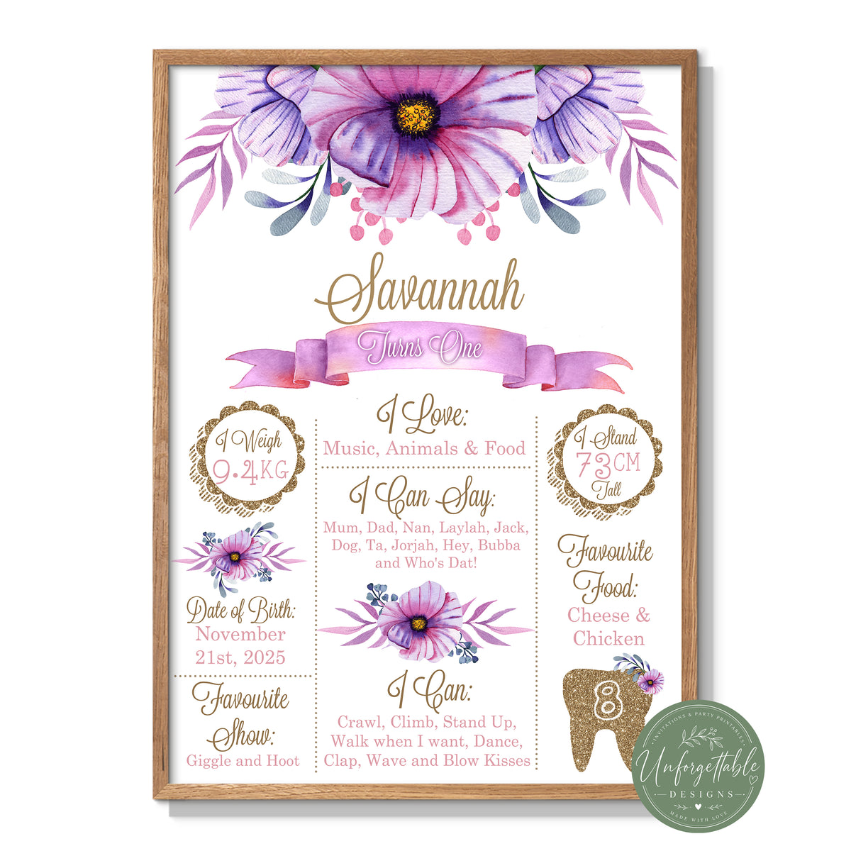 Purple Obsessions Birthday Milestone Board