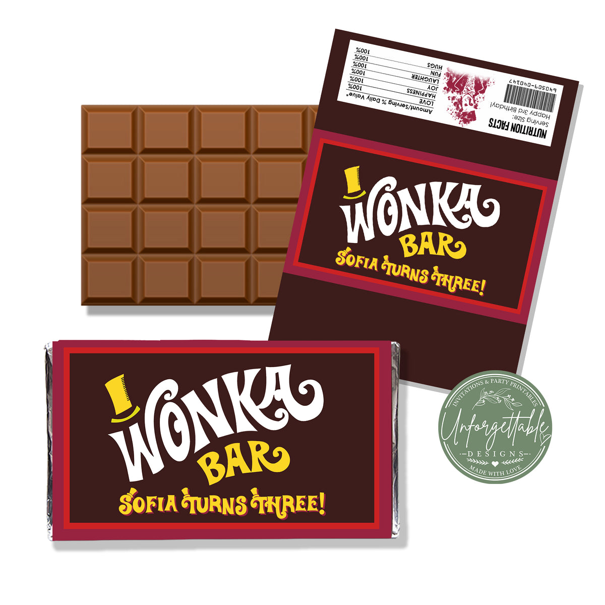 Wonka Bars - Personalised Chocolate Bar Wrappers