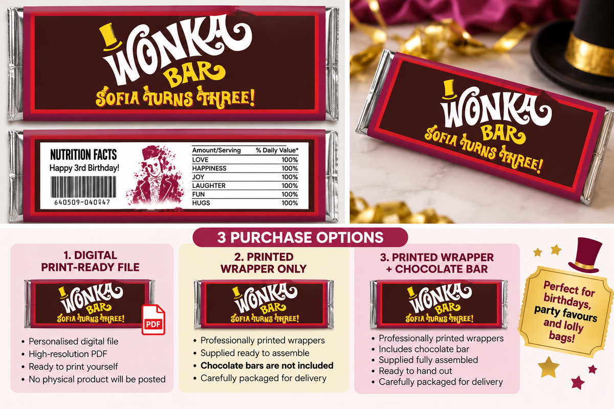Wonka Bars - Personalised Chocolate Bar Wrappers