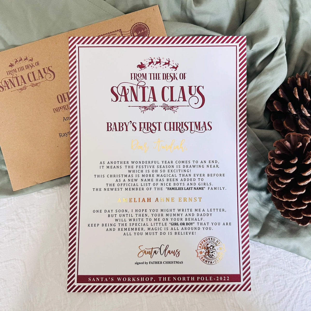 Baby's First Christmas Personalised Letter from Santa Claus – Candy Stripes