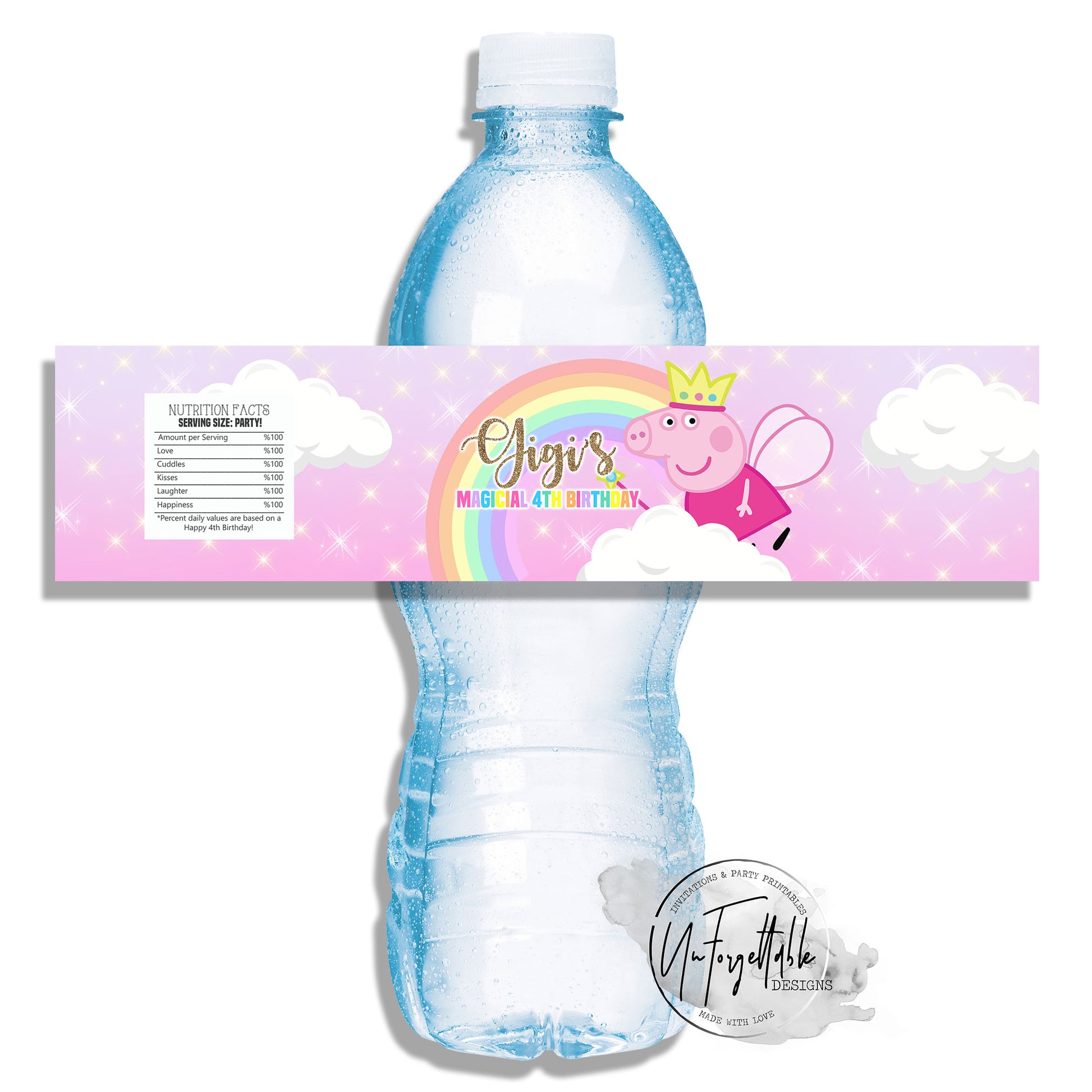 Peppa pig Birthday Water Bottle Label Template